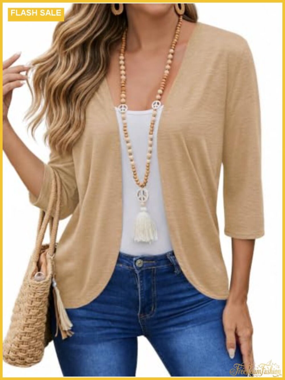 Womens Lightweight Open Front 3/4 Sleeve Cardigan Summer Fall Layering